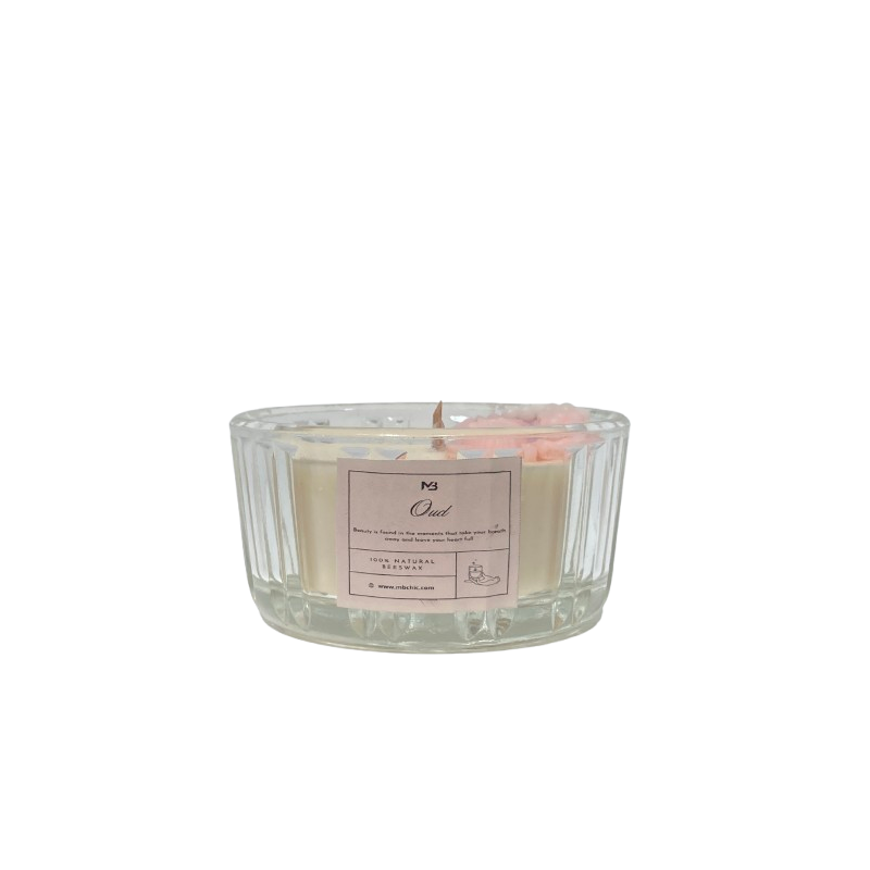 Bougie Parfumée au Oud - Pot en Verre Strié 355g