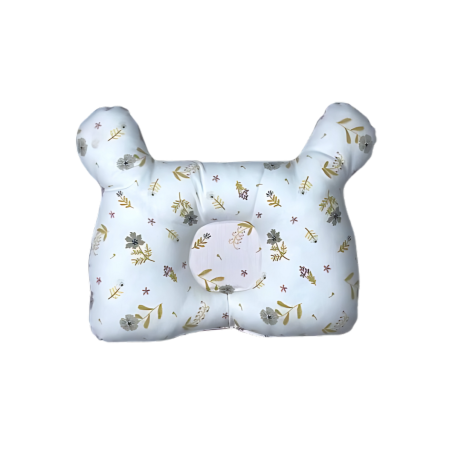 Coussin Bébé Anti-Tête Plate – Design Ours avec Motif Fleuri – Rose