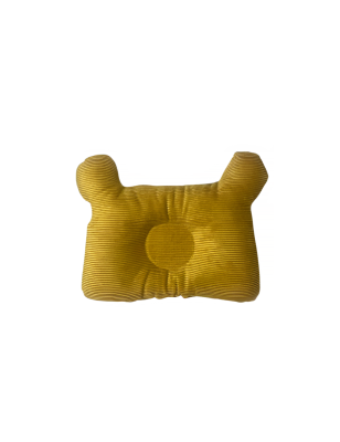 Coussin Bébé Anti-Tête Plate – Design Ours avec Motif Fleuri – Moutarde