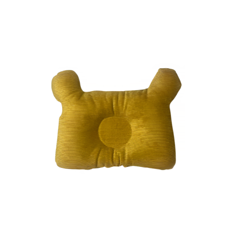 Coussin Bébé Anti-Tête Plate – Design Ours avec Motif Fleuri – Moutarde