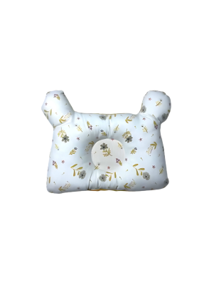 Coussin Bébé Anti-Tête Plate – Design Ours avec Motif Fleuri – Moutarde