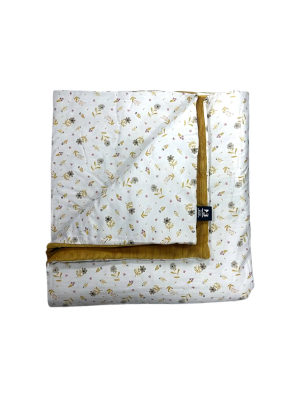 Couette Bébé 120x80 cm – Double Face Coton Fleuri & Velours Moutarde