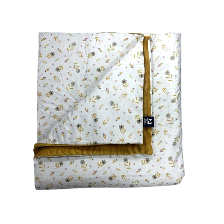 Couette Bébé 120x80 cm – Double Face Coton Fleuri & Velours Moutarde