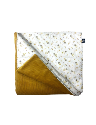 Couette Bébé 120x80 cm – Double Face Coton Fleuri & Velours Moutarde
