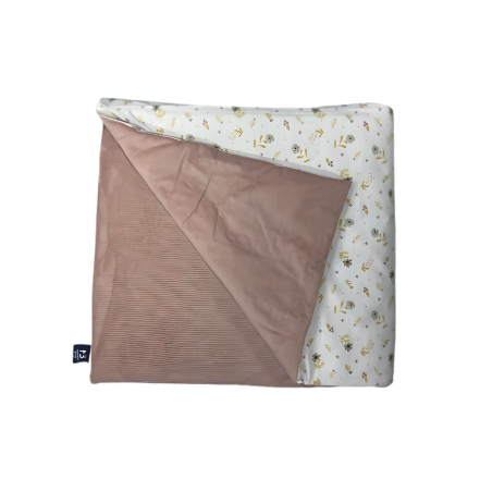 Couette Bébé 120x80 cm – Double Face Coton Fleuri & Velours Rose Poudré