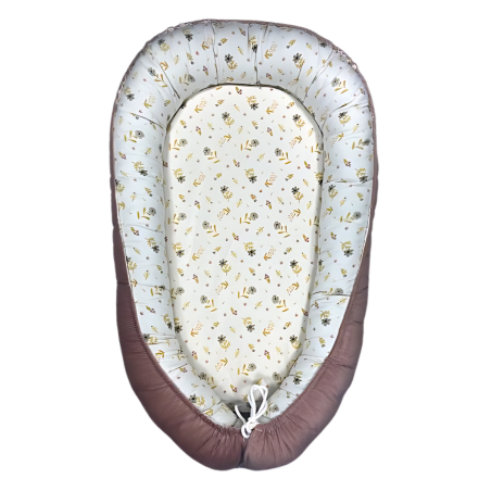 Cocon Bébé 110x73 cm – Nid Douillet en Coton Fleuri & Velours Rose Poudré