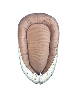Cocon Bébé 110x73 cm – Nid Douillet en Coton Fleuri & Velours Rose Poudré