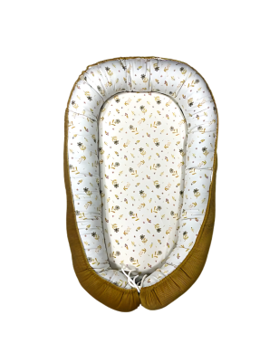 Cocon Bébé 110x73 cm – Nid Réversible Coton Fleuri & Velours Moutarde Ultra Doux