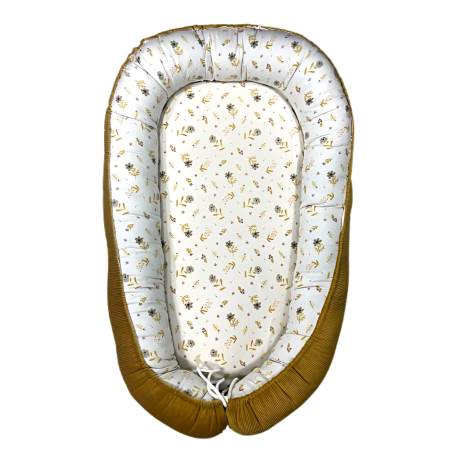 Cocon Bébé 110x73 cm – Nid Réversible Coton Fleuri & Velours Moutarde Ultra Doux