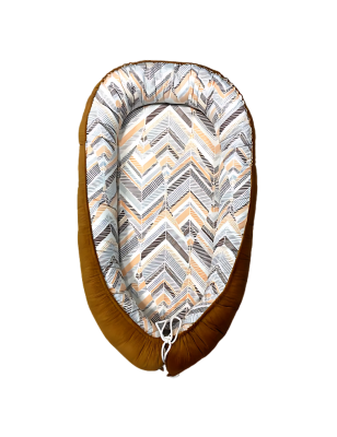 Cocon Bébé 110x73 cm – Nid Réversible Velours Camel & Coton Motif Géométrique Doux