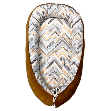 Cocon Bébé 110x73 cm – Nid Réversible Velours Camel & Coton Motif Géométrique Doux