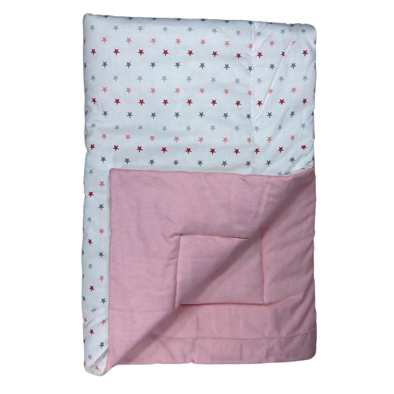 Couette Bébé 120x80 cm – Double Face Coton Doux Rose Uni & Étoiles Colorées Couette Bébé 120x80 cm – Double Face Coton Doux Rose Uni & Étoiles Colorées