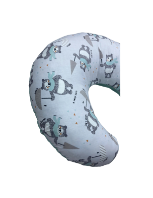 Coussin d’Allaitement Bébé – 70cm x 60 cm- 100% Coton – Motif Oursons & Uni Vert