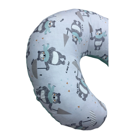 Coussin d’Allaitement Bébé – 70cm x 60 cm- 100% Coton – Motif Oursons & Uni Vert