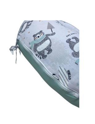 Coussin d’Allaitement Bébé – 70cm x 60 cm- 100% Coton – Motif Oursons & Uni Vert