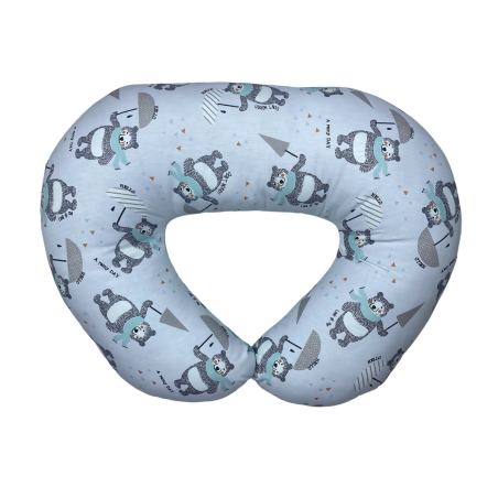 Coussin d’Allaitement pour Maman Bébé – 70cm x 60cm | 100% Coton – Motif Oursons & Uni Vert d’Eau