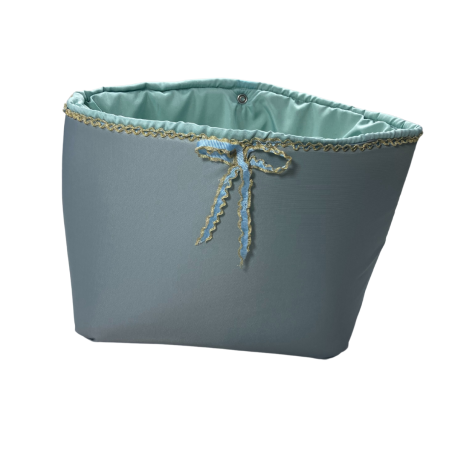 Panier de Rangement Bébé – Extérieur Imperméable & Intérieur Coton Doux – Bleu Ruban Doré
