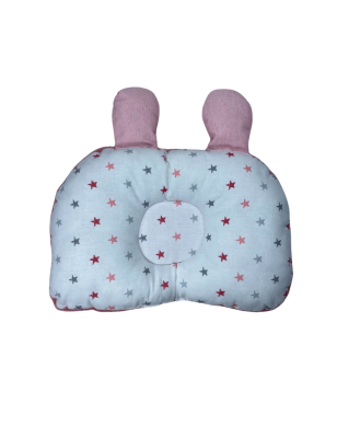 Coussin Anti-Tête Bébé – Coton & Polaire – 35cm x 25cm|Design Étoiles & Uni Rose