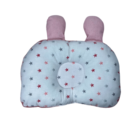 Coussin Anti-Tête Bébé – Coton & Polaire – 35cm x 25cm|Design Étoiles & Uni Rose