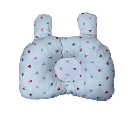 Coussin Anti-Tête Bébé – 100% Coton – Motif Étoiles & Rose Uni – 35 x 25 cm