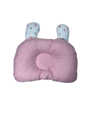 Coussin Anti-Tête Bébé – 100% Coton – Motif Étoiles & Rose Uni – 35 x 25 cm