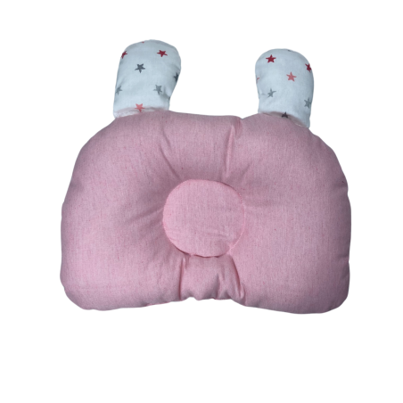 Coussin Anti-Tête Bébé – 100% Coton – Motif Étoiles & Rose Uni – 35 x 25 cm