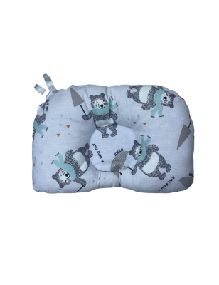 Coussin Anti-Tête Bébé – 100% Coton – 35 x 25 cm – Motif Oursons & Uni Vert
