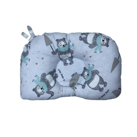 Coussin Anti-Tête Bébé – 100% Coton – 35 x 25 cm – Motif Oursons & Uni Vert
