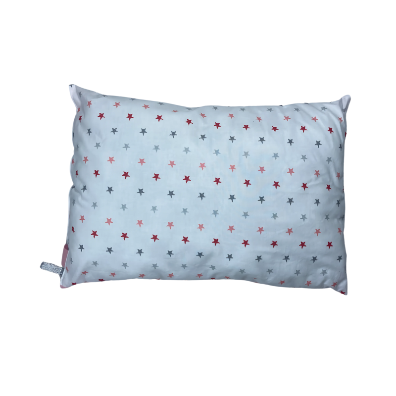 Coussin Bébé – 100% Coton – Motif Étoiles & Uni Rose | 45 x 30cm
