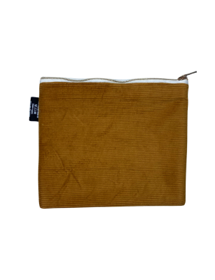 Protège Carnet de Santé Bébé – Velours côtelé Camel –  Fermeture Éclair Dorée