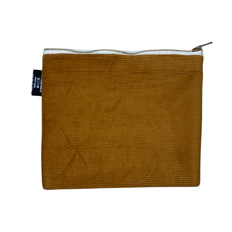 Protège Carnet de Santé Bébé – Velours côtelé Camel –  Fermeture Éclair Dorée