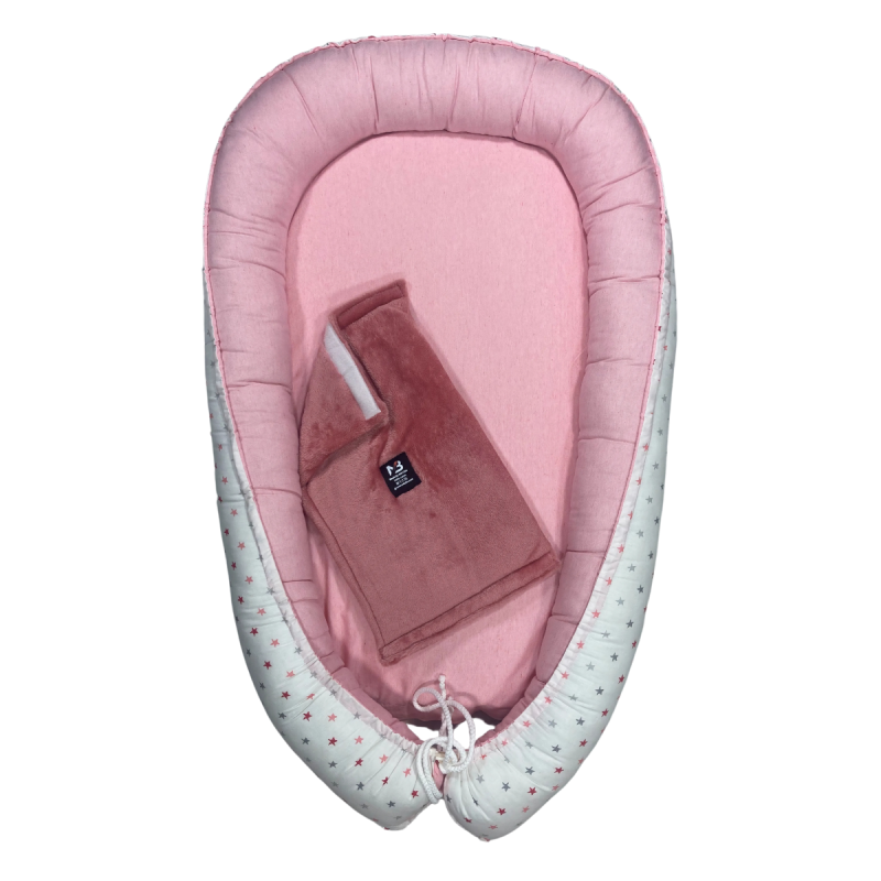 Nid Bébé – 100% Coton – Réversible Rose Poudré & Étoiles Multicolores| 110 x 73 cm Nid Bébé – 100% Coton – Réversible Rose Poudré & Étoiles Multicolores| 110 x 73 cm